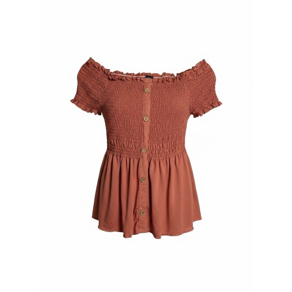 Feminine Boho Rose Pink Ruched Off Shoulder Top y2k Wood Buttons Fairy Babydoll